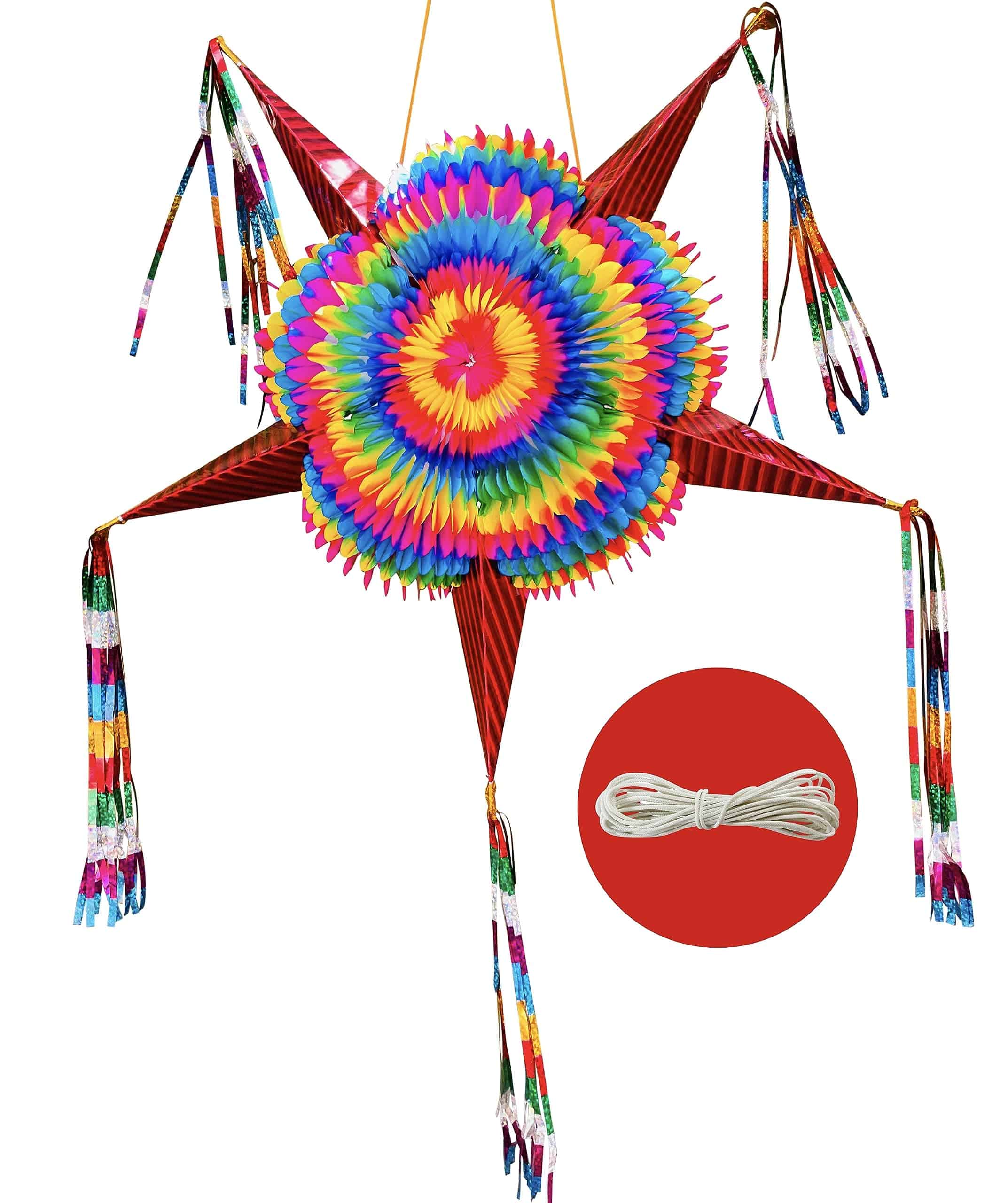 Piñata Estrella Extra Grande con Conos Rojos y Cuerda de 30