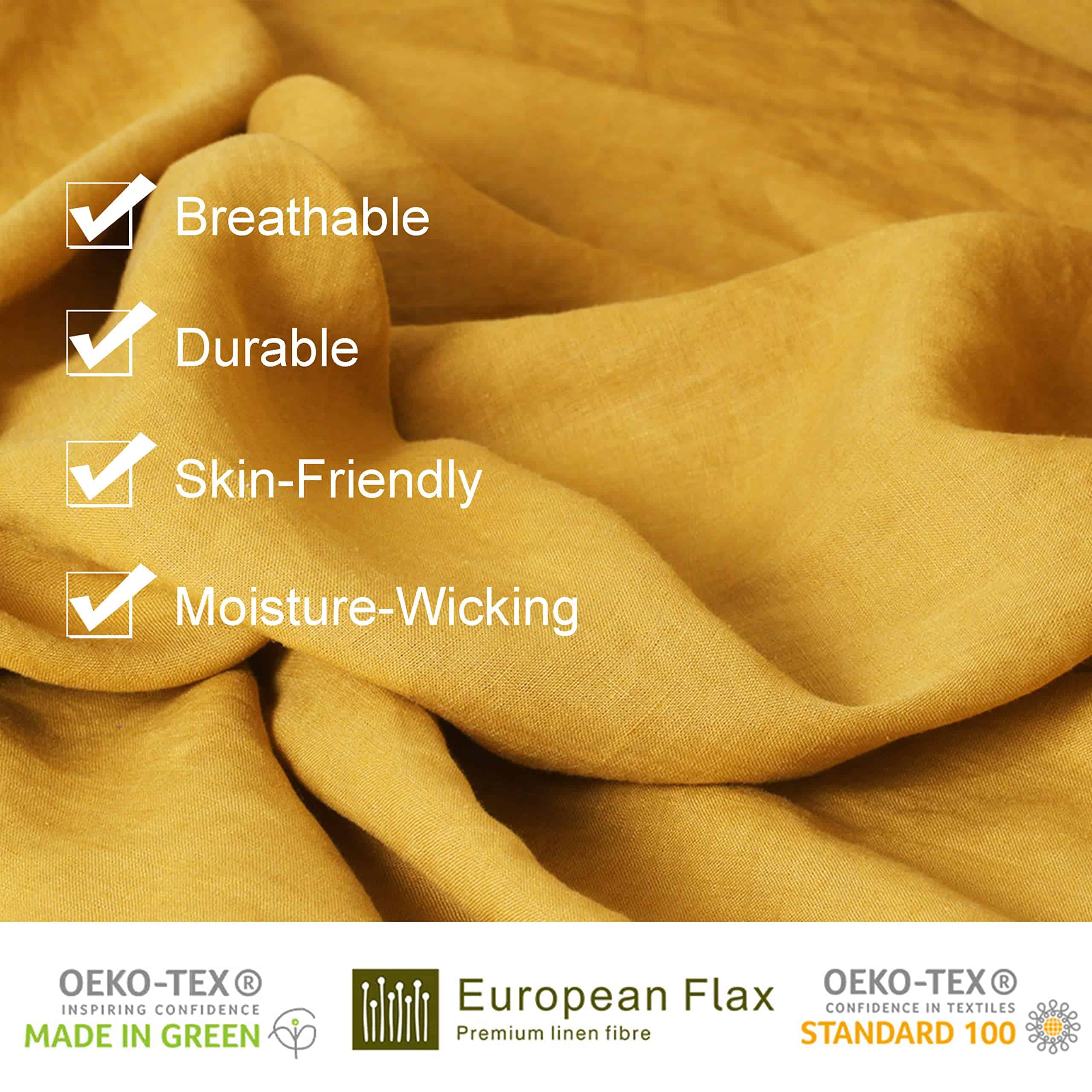 Sábana Ajustable de Lino 100% Orgánico -Amarillo Jengibre - Imagen 7