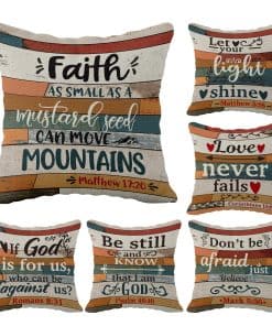 Funda de cojín vintage de lino con versículos bíblicos, 18