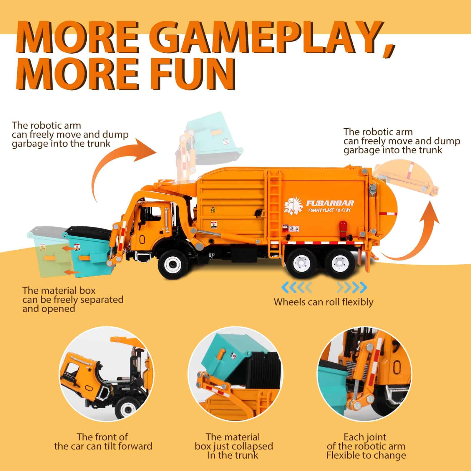 Camión de Basura de Juguete, Fubarbar 1:43 Modelo de Camión - Imagen 7