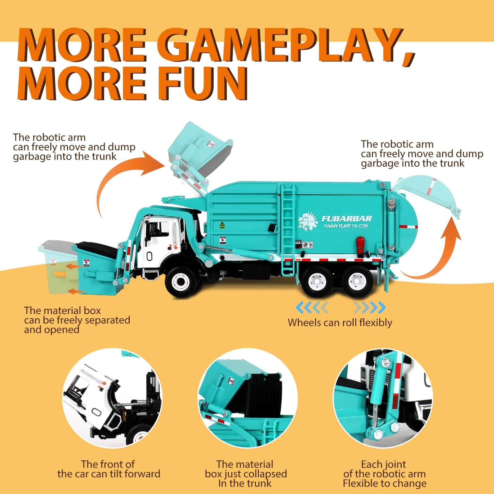 Camión de Basura de Juguete, Fubarbar 1:43 Bruder Tonka - Imagen 7