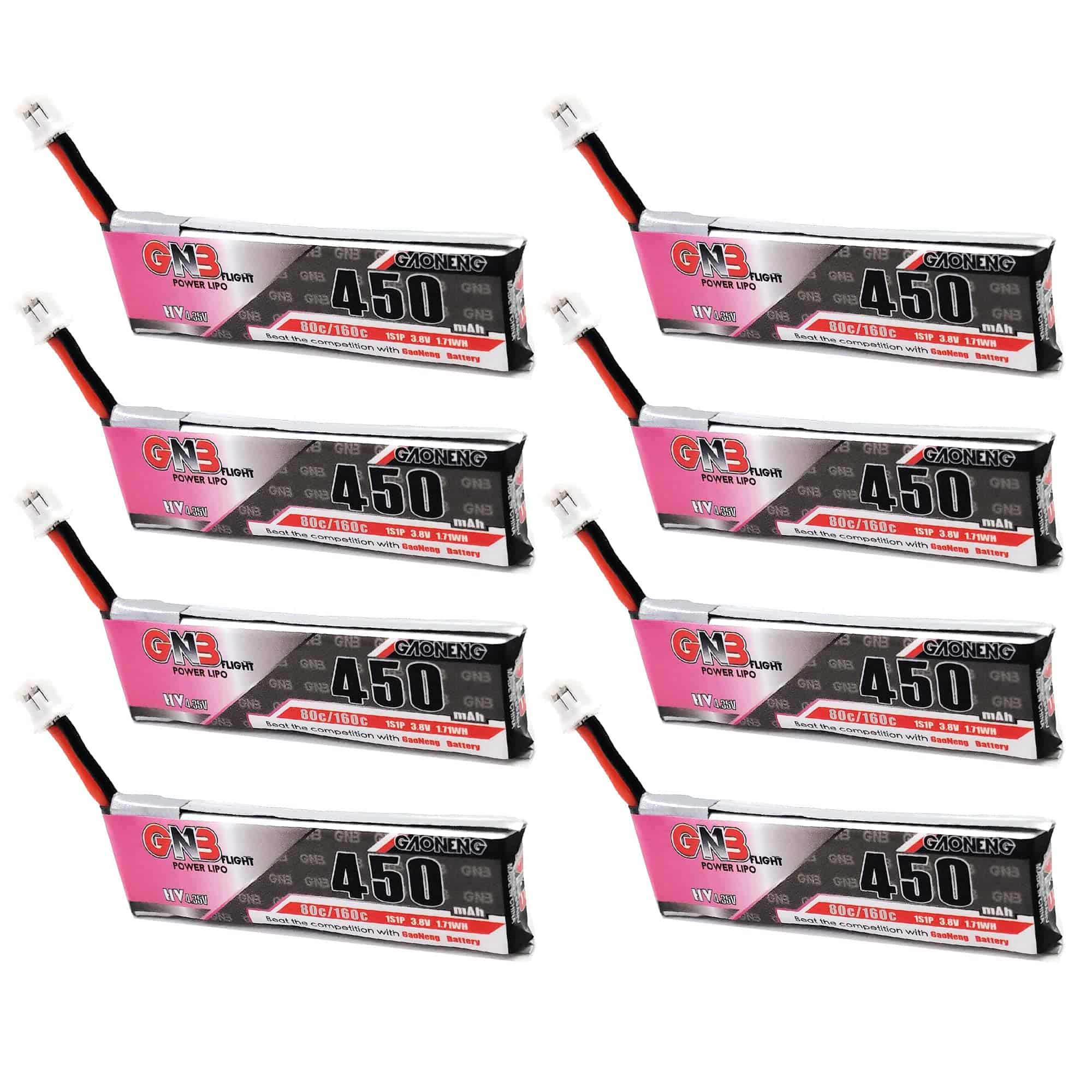 GAONENG 8PCS GNB 1S 450mAh 3.8v 80C HV LiPo Battery
