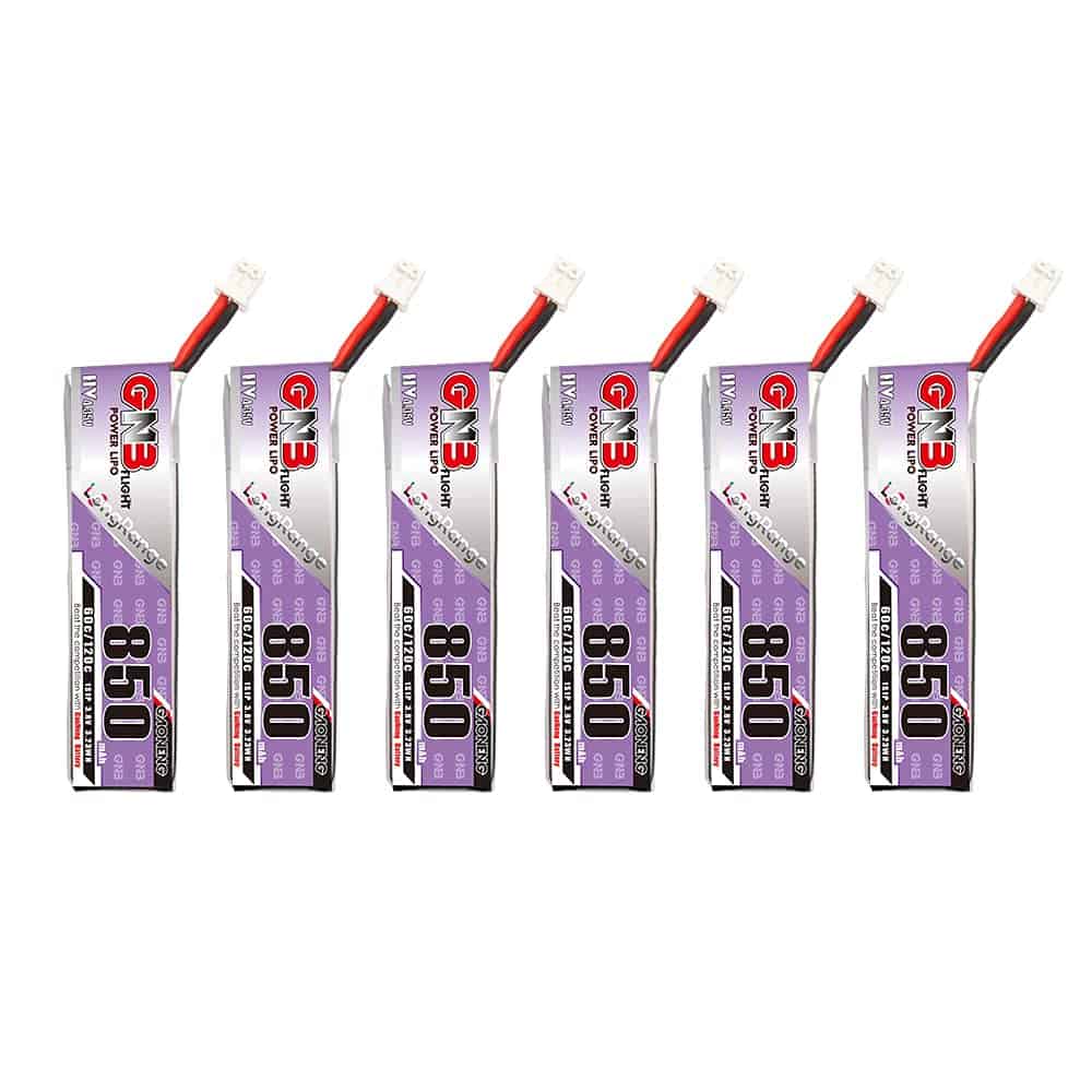 6pcs Batería LiPo GNB 850mAh 1S 60C 120C 3.8V con Conector
