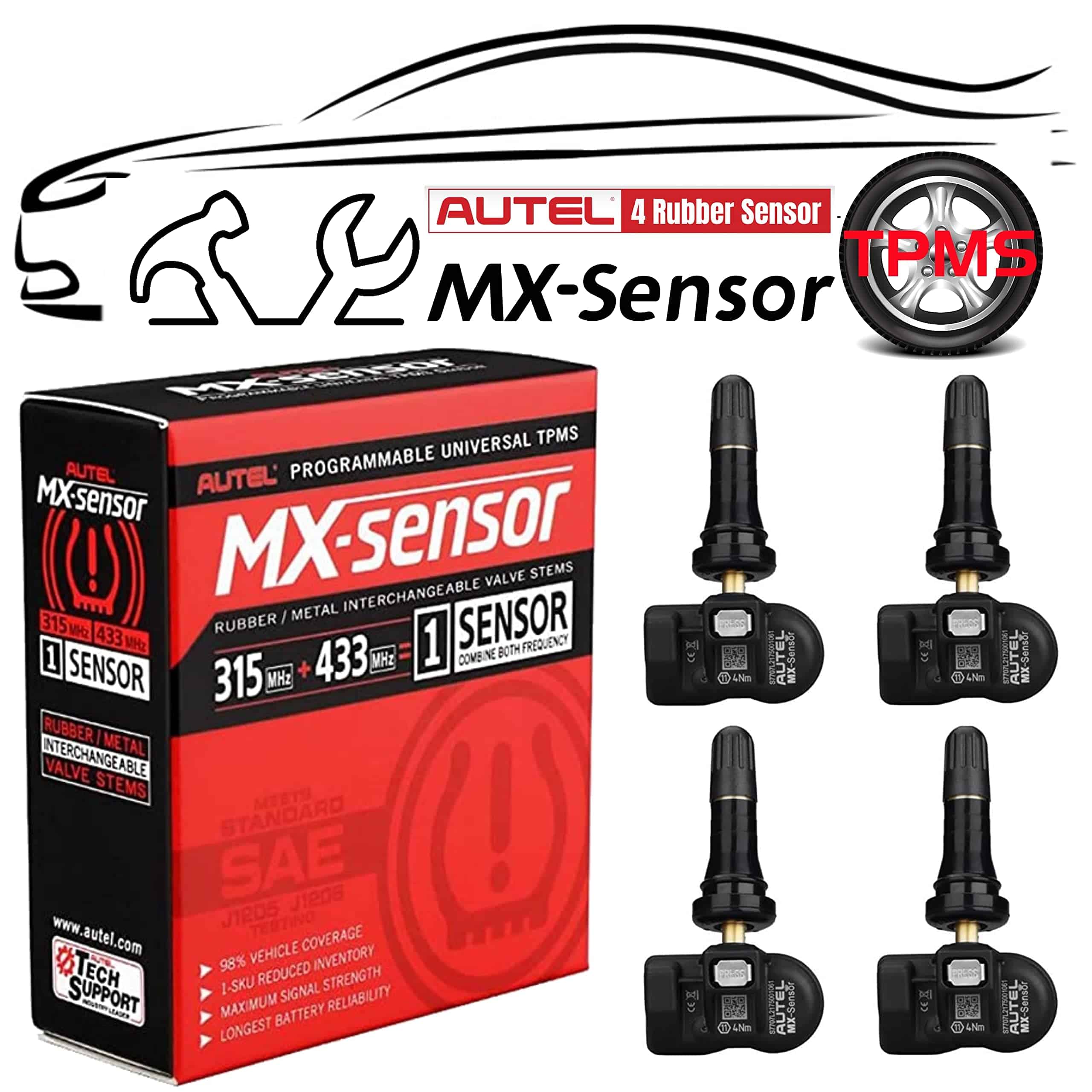 Autel MaxiTPMS MX Sensor 4pcs Pack Rubber Stem 315/433MHz