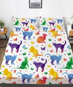 Juego de Sábanas de Gato de Dibujos Animados Mkikejoy