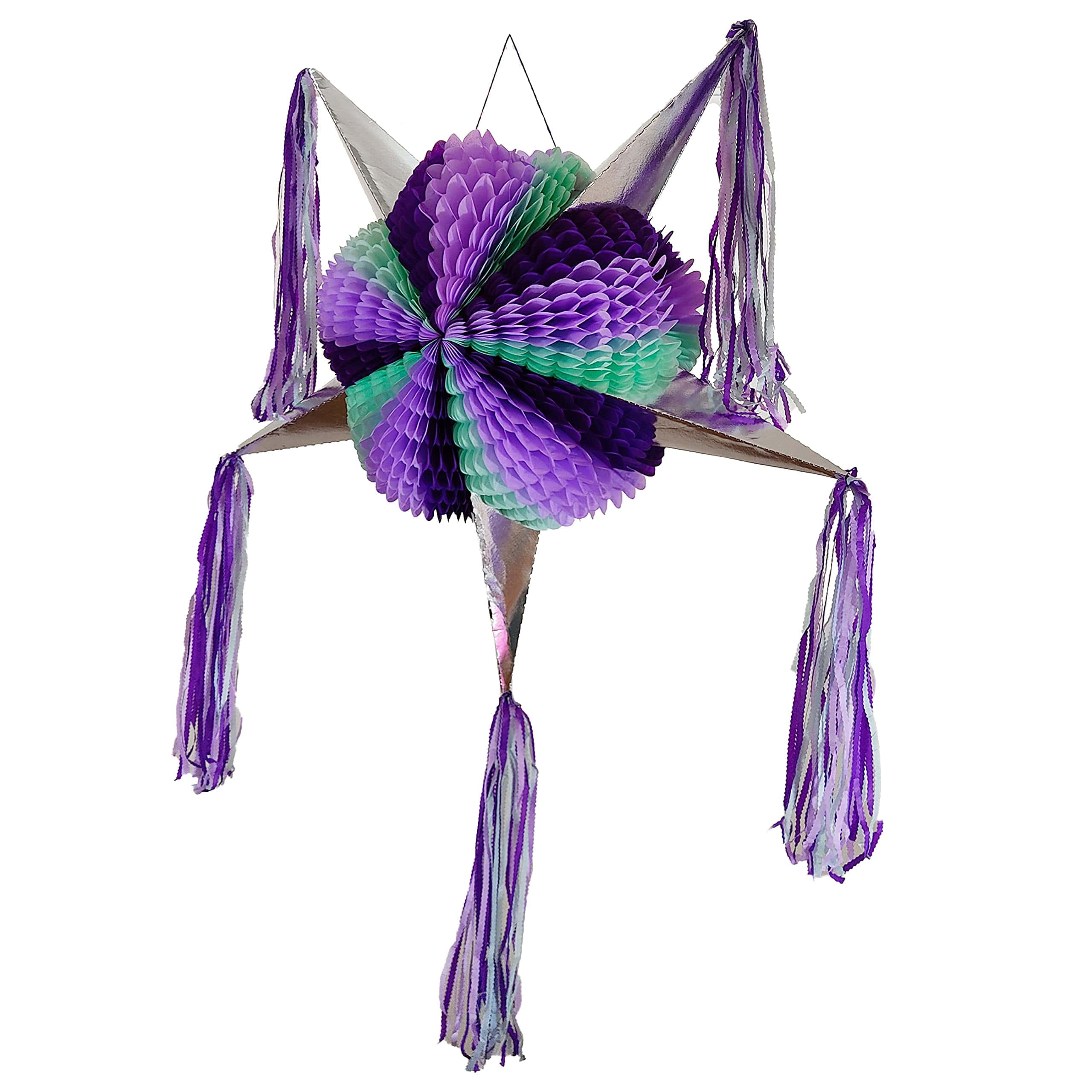 Piñata grande de 5 puntas morada plegable linda estrella