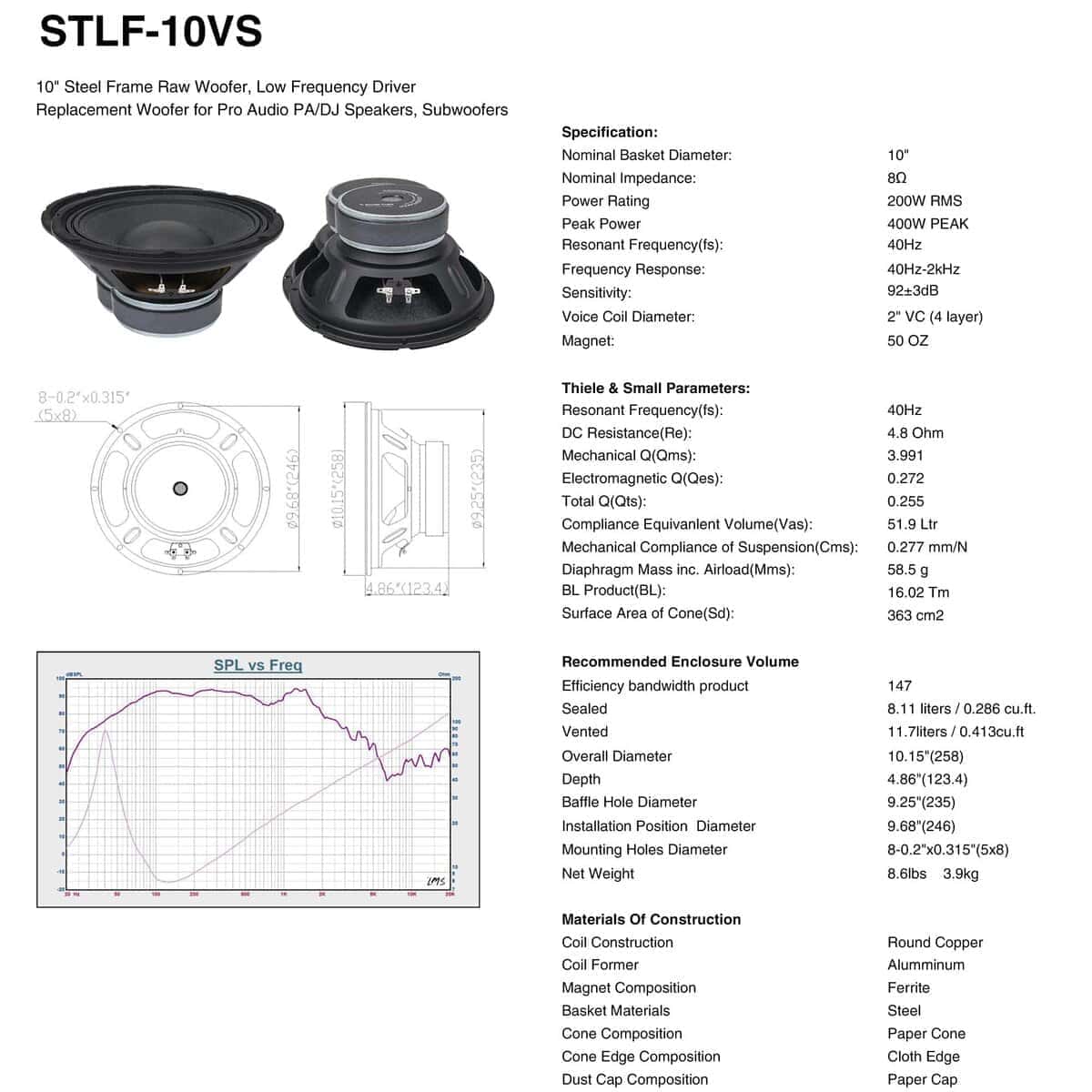 Sound Town 10" 200W Subwoofer de Marco de Acero - Imagen 7
