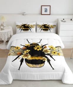 Juego de edredón Homewish Bee Queen Size con estampado de