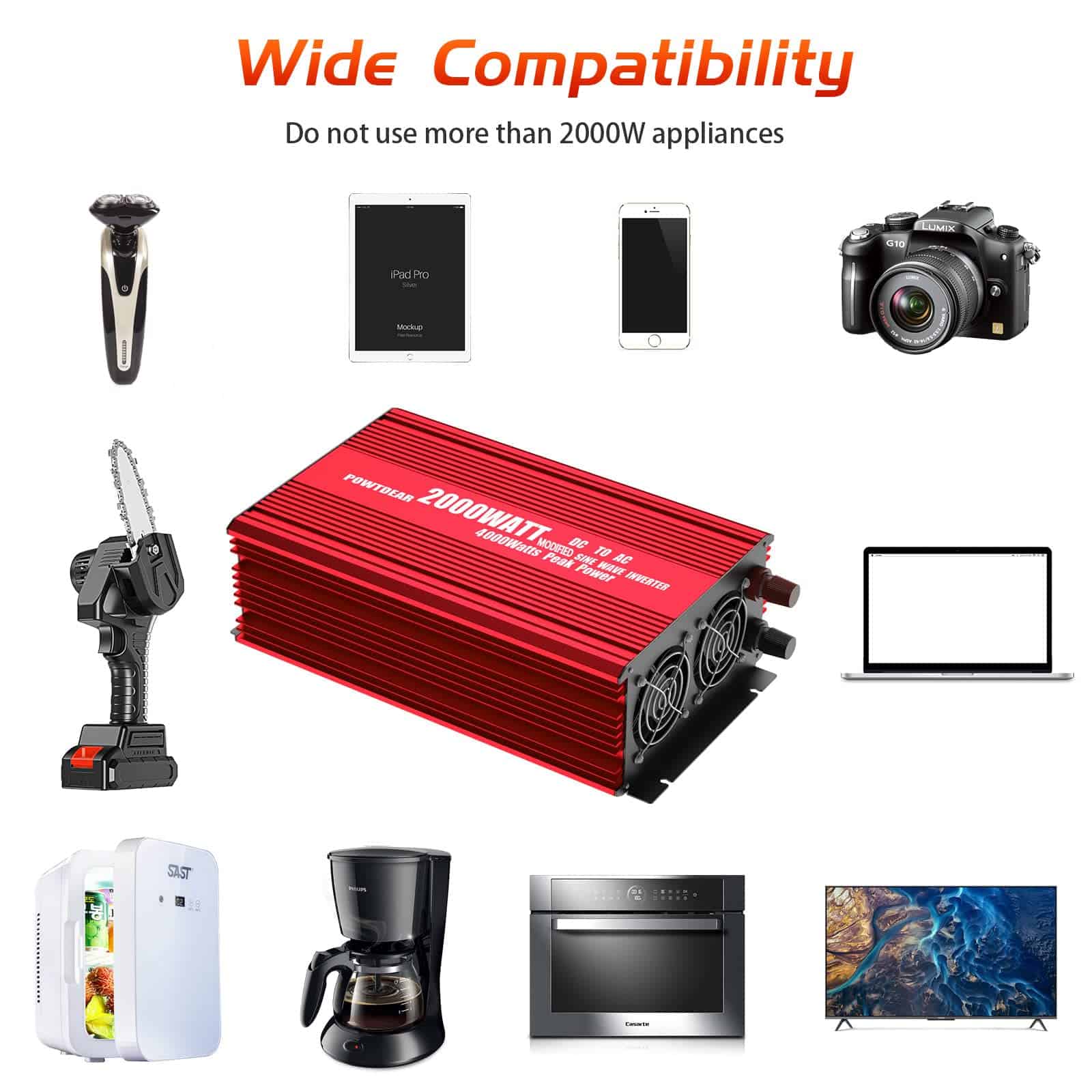 POWTDEAR Power Inverter 2000 Watt, Convertidor de Energía - Imagen 3