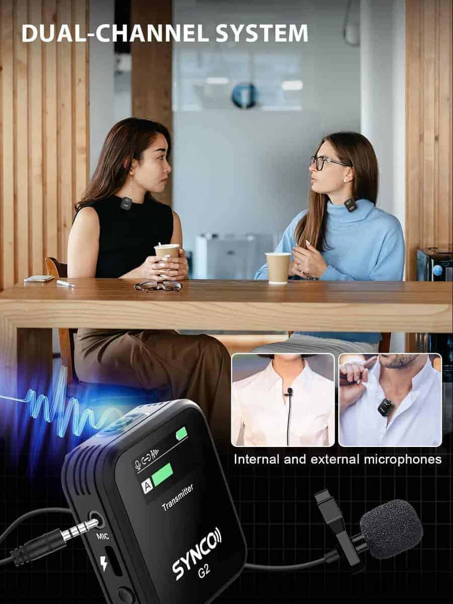 Micrófono Lavalier Inalámbrico SYNCO, G2(A2) 2.4G Doble - Imagen 3