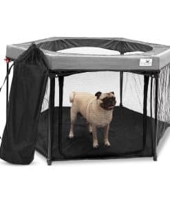 Pugebo Jaula para Perros de Tela Gris Grande + Estuche de