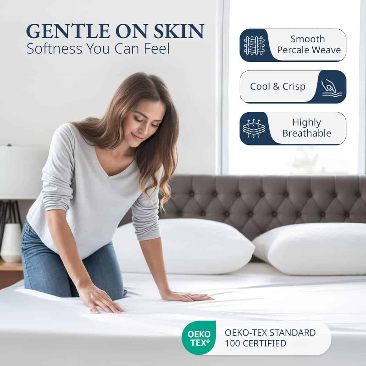 Sábana Ajustable Queen Lino Lane 100% Algodón Orgánico, 15" - Imagen 4