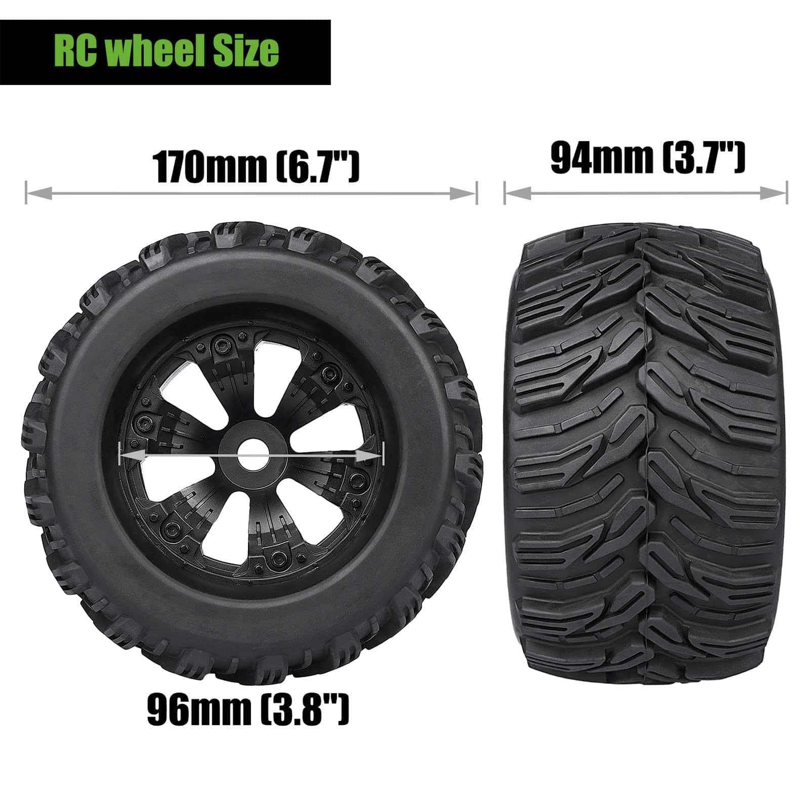 Aimrock Ruedas y Neumáticos RC pre-pegados de 17mm Hex 3.8 - Imagen 3