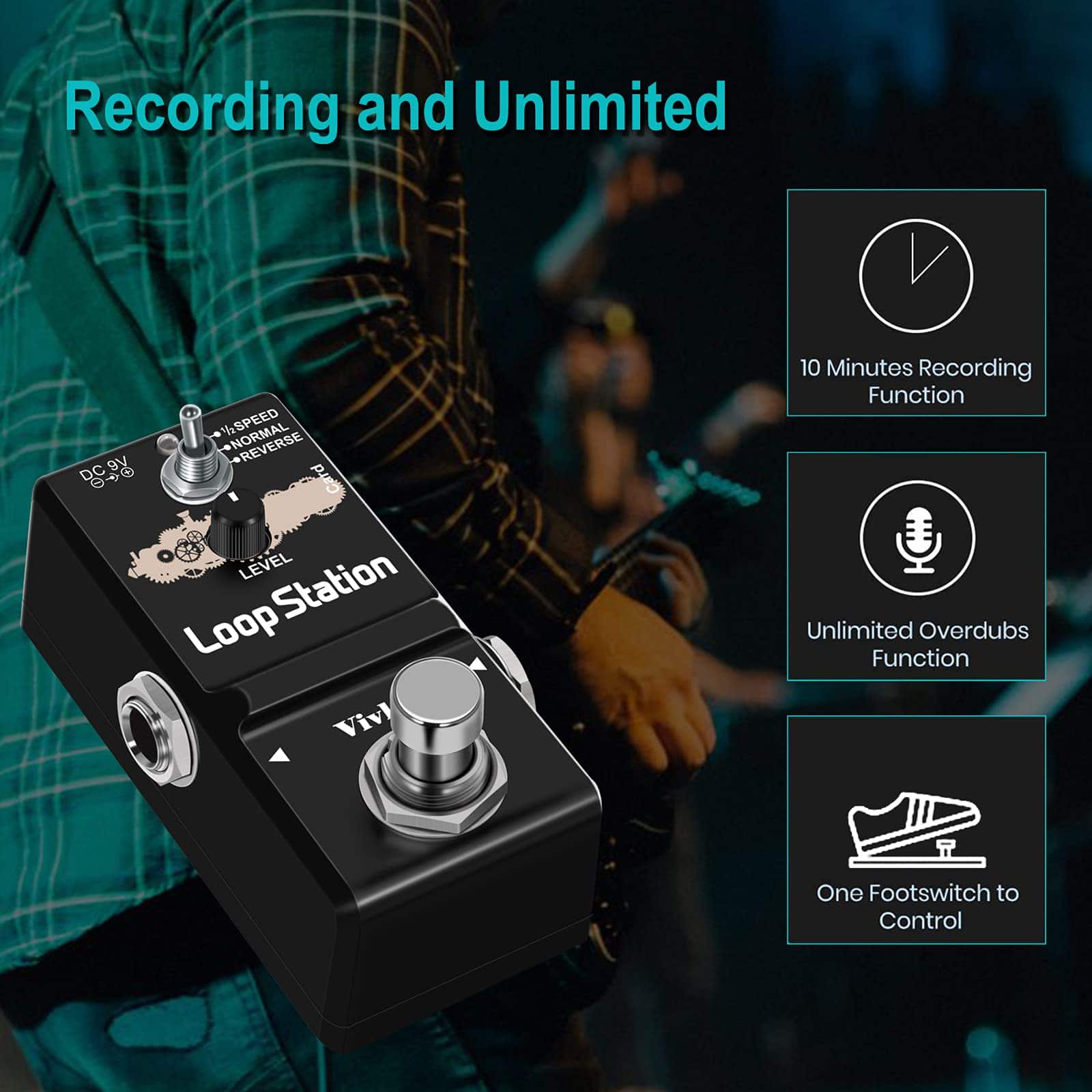 Pedal de Guitarra Vivlex LN-332AS Mini Looper de Grabación - Imagen 3