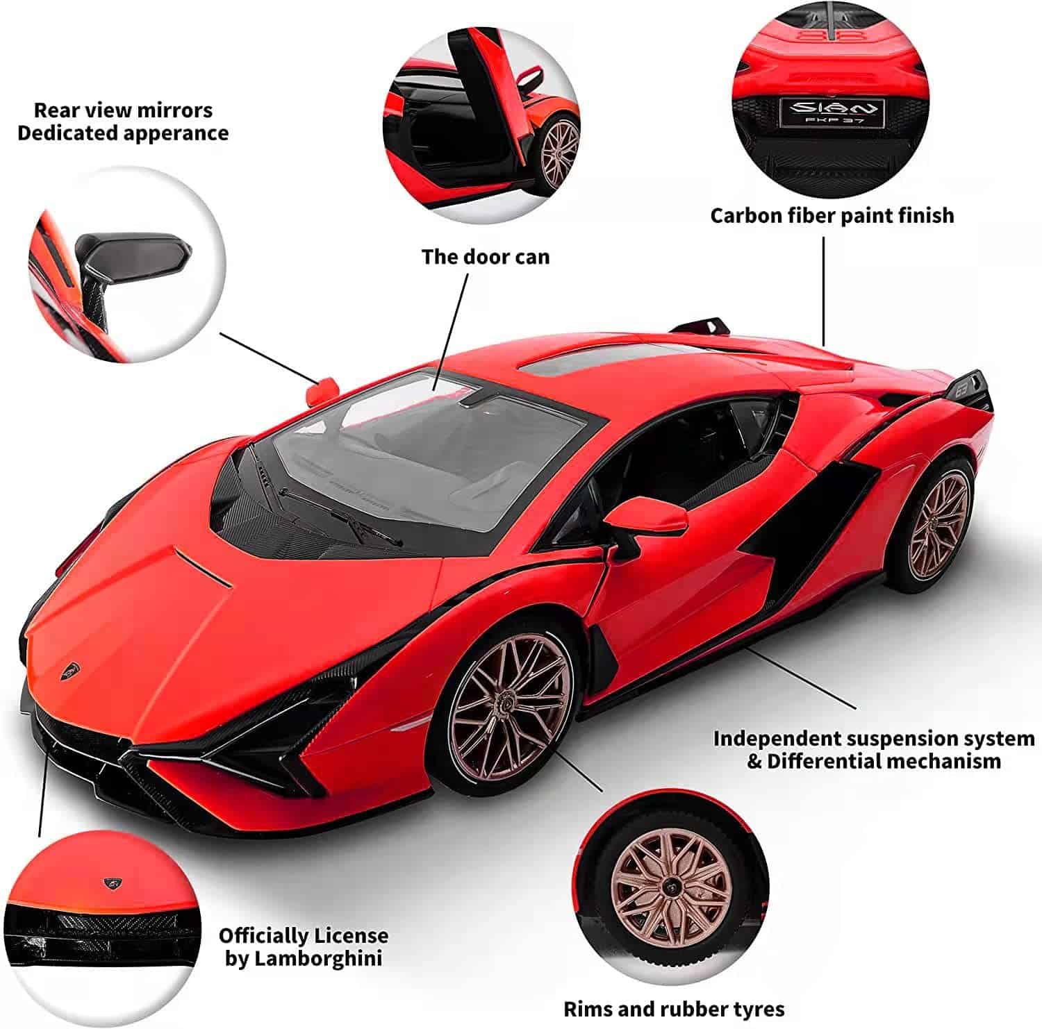 Coche R/C a escala 1/14 2.4Ghz Lamborghini Sian FKP 37 Rojo - Imagen 3
