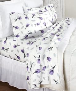Juego de sábanas con flores de tulipán morado y fundas a