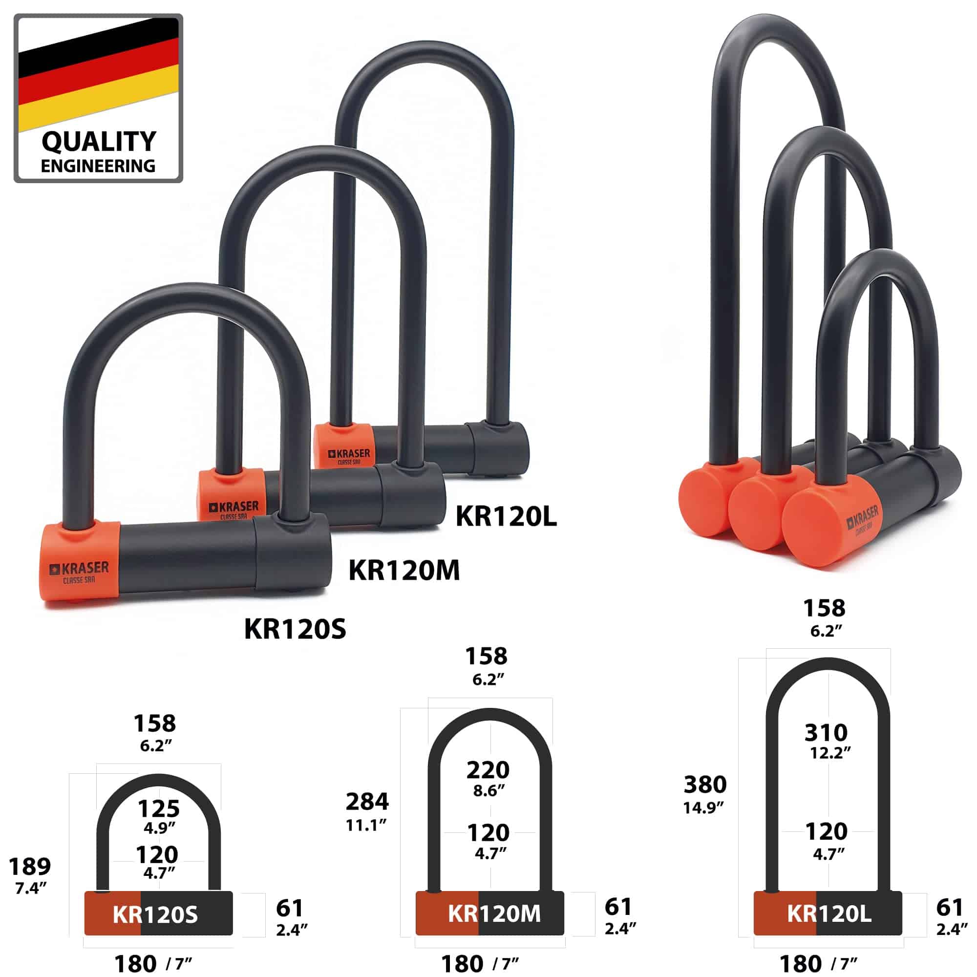 Candado U para Motocicleta KRASER KR120L, Aprobado por SRA, - Imagen 7