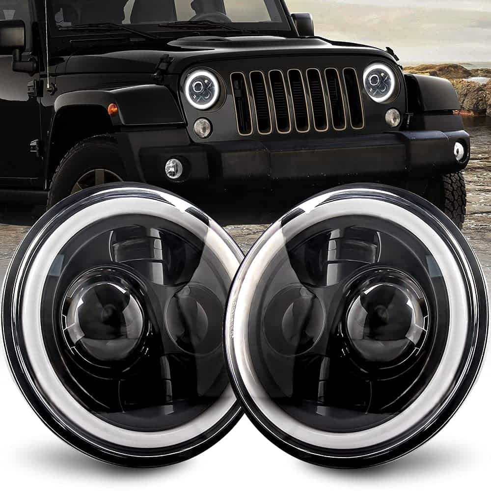 Maimiao 2PCS 7 Inch LED Headlight, Faro Angel Eyes Halo