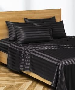 Juego de sábanas de satén Candoury de 6 -Negro a rayas
