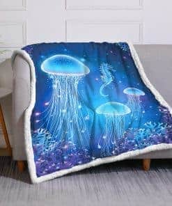 Manta de Cama de Coral Bajo el Mar de Vida Marina Azul