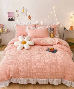 Juego de Cama con Volantes Rosa para Niñas-3 Piezas Funda