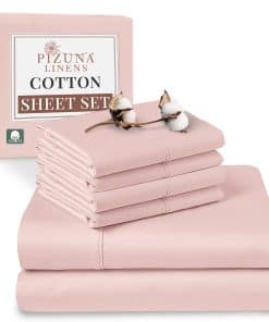 Juego de Sábanas de Algodón Puro Pizuna King -Rosa Claro