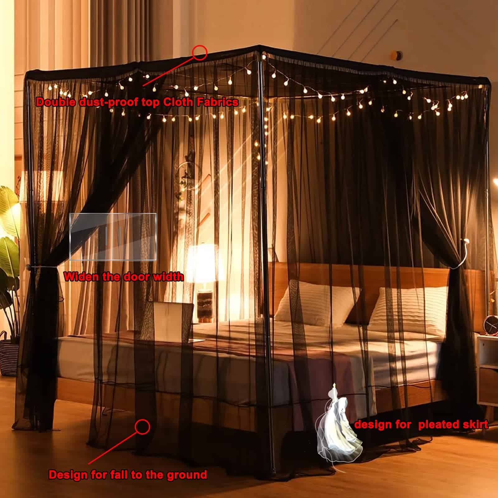 SCMTY Elegante Lujo 4 Esquina Post Mosquitero con Cubierta - Imagen 4