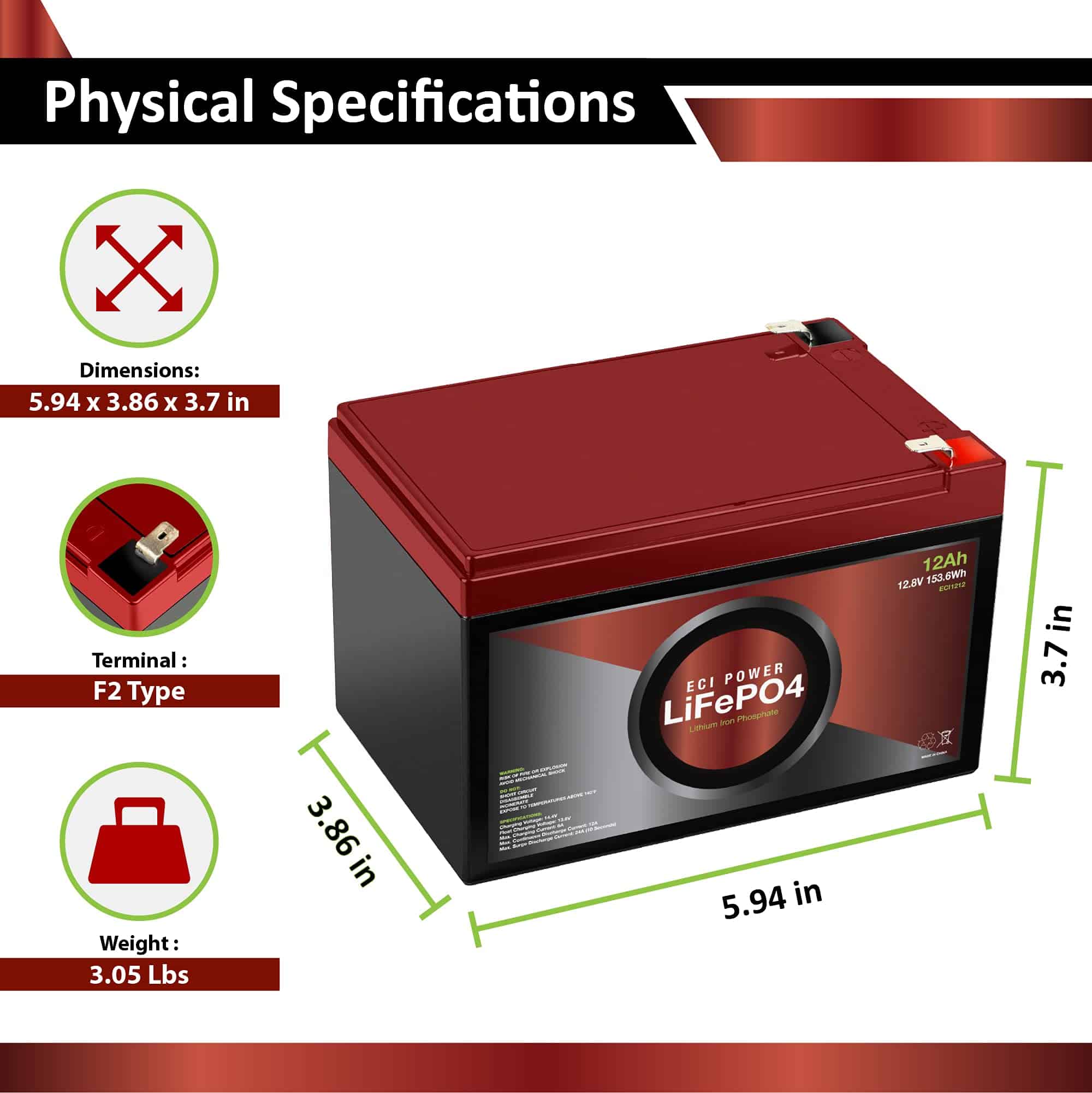 Batería Recargable de Ciclo Profundo de Litio LiFePO4 ECI - Imagen 3
