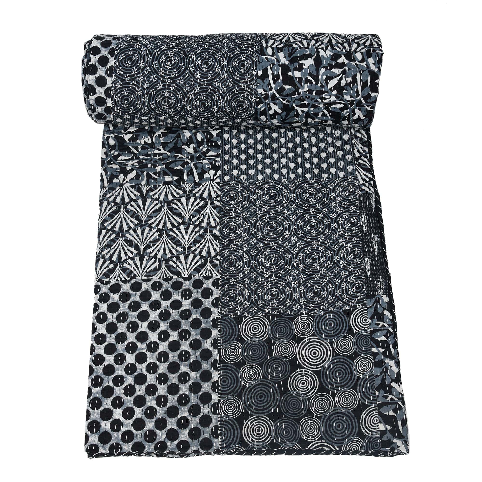 Colcha Kantha de algodón puro hecho a mano de la India