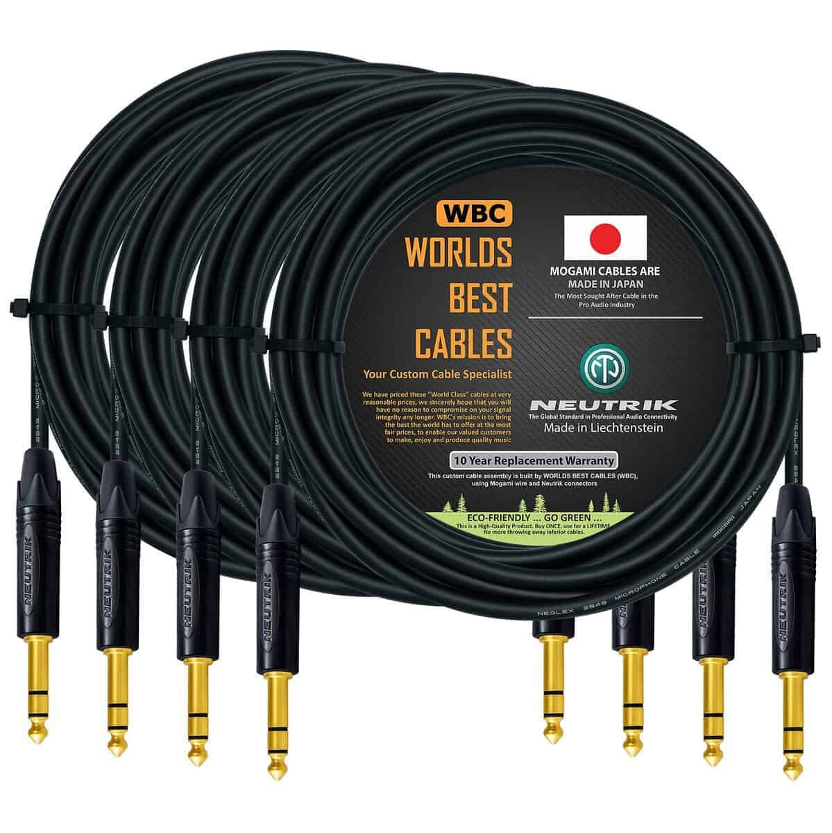 WORLDS BEST CABLES 4 Unidades - 25 pies - Cable TRS