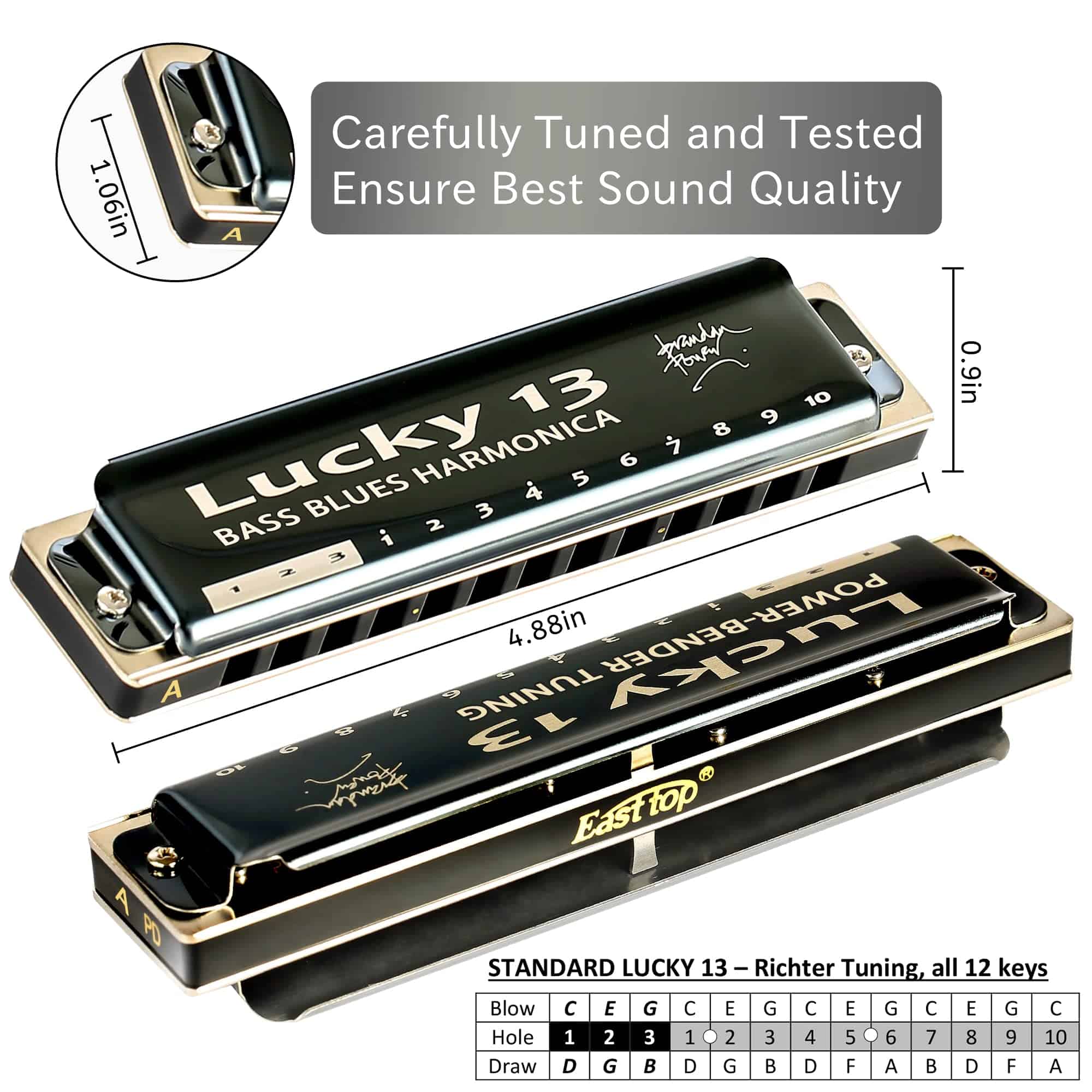 Armonica Lucky 13 Bass Plus Blues de East top de 13 - Imagen 5