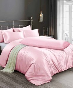 Juego de Funda de Edredón de Satén Ersmak -Rosa Rubor
