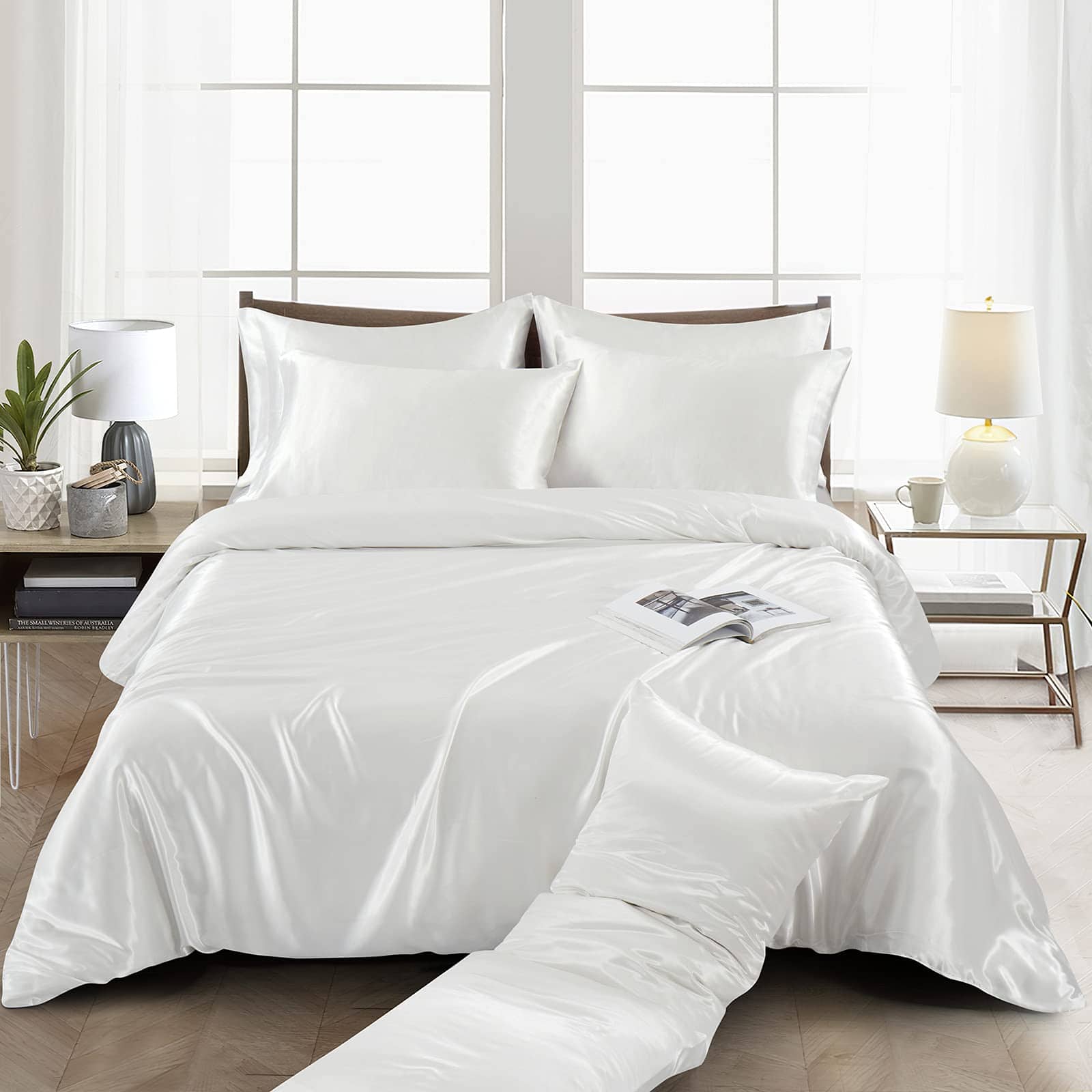 Juego de Funda de Edredón de Satén Ersmak 6 -Marfil Blanco