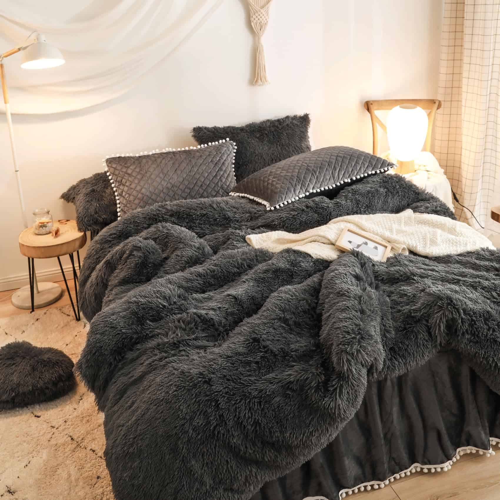 HAIHUA Funda de Edredón de Felpa Esponjosa Shaggy, Juego de - Imagen 4