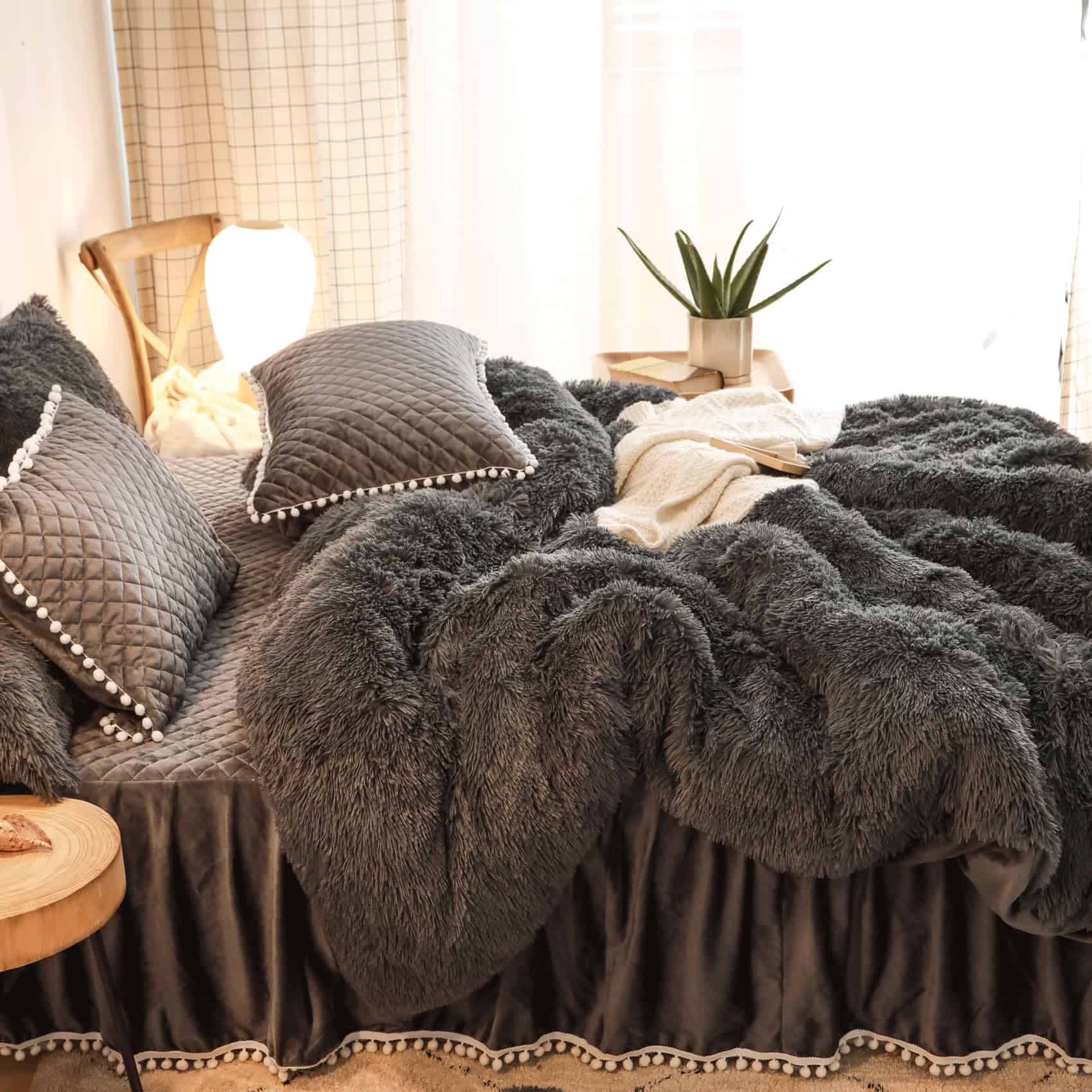 HAIHUA Funda de Edredón de Felpa Esponjosa Shaggy, Juego de - Imagen 5