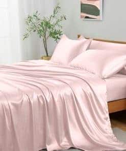 Juego de Sábanas de Satén Sedoso Entisn de 5 -Rosa Rubor