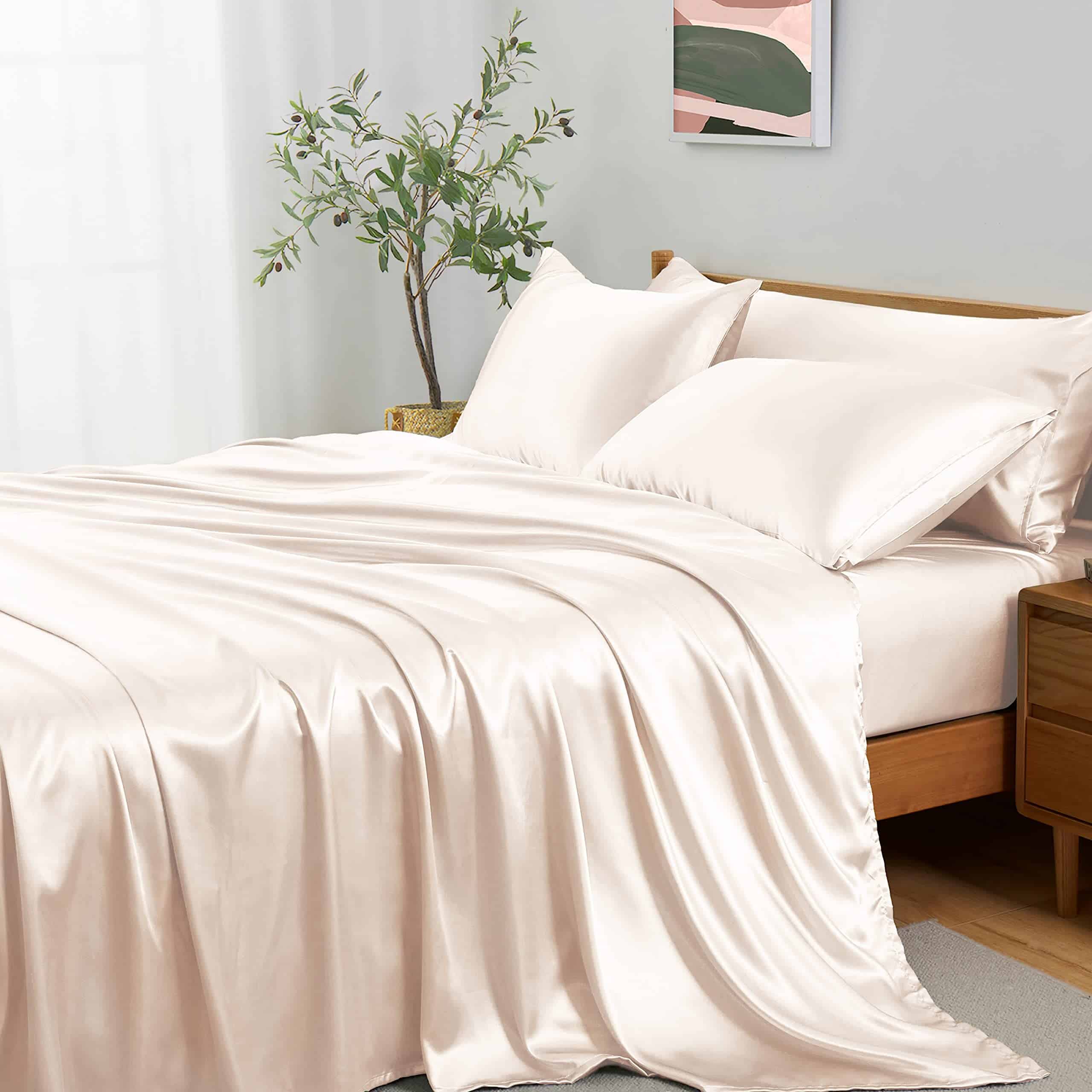 Juego de Sábanas de Satén Sedoso Entisn de 5 -Champagne