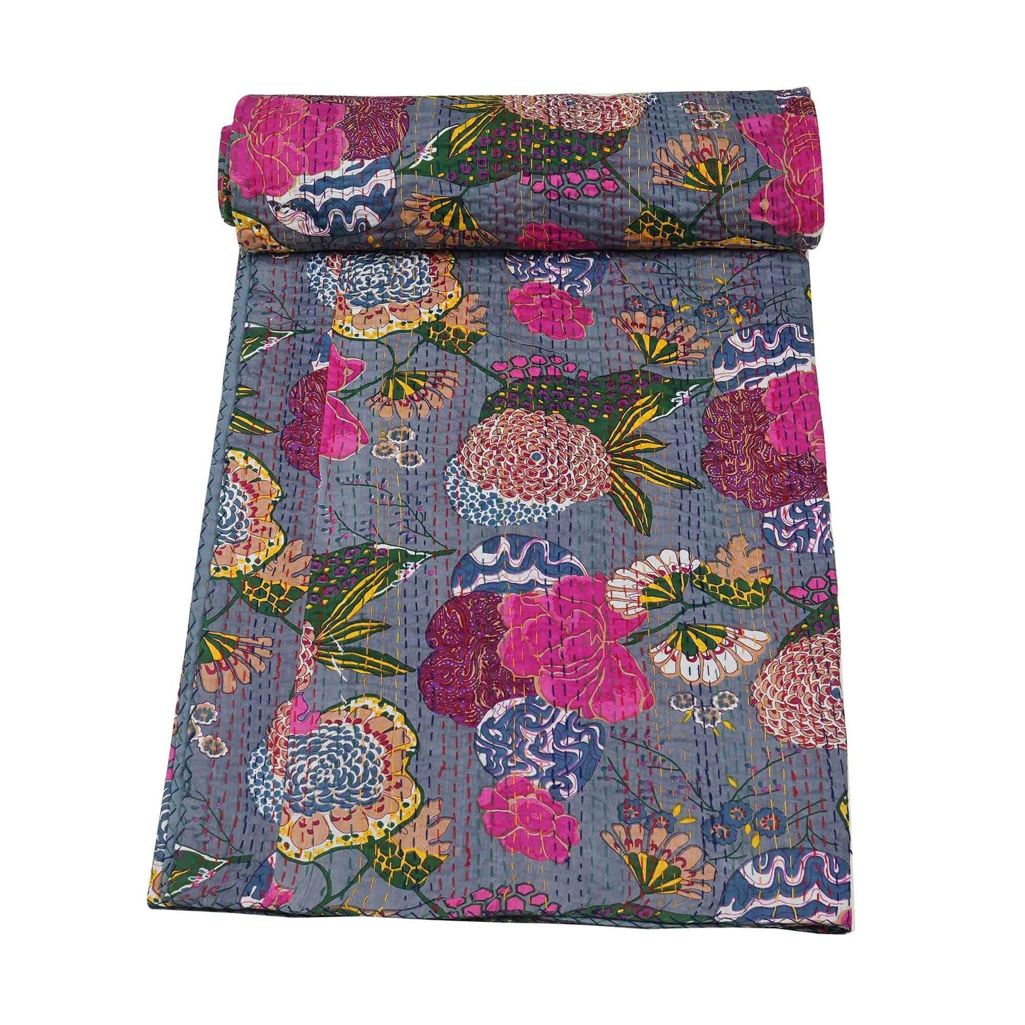 Colcha de Kantha de Algodón Puro Estampado de Frutas Hecho