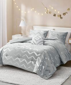 Juego de Dormitorio Codi Plateado y Gris, Juego de Ropa de