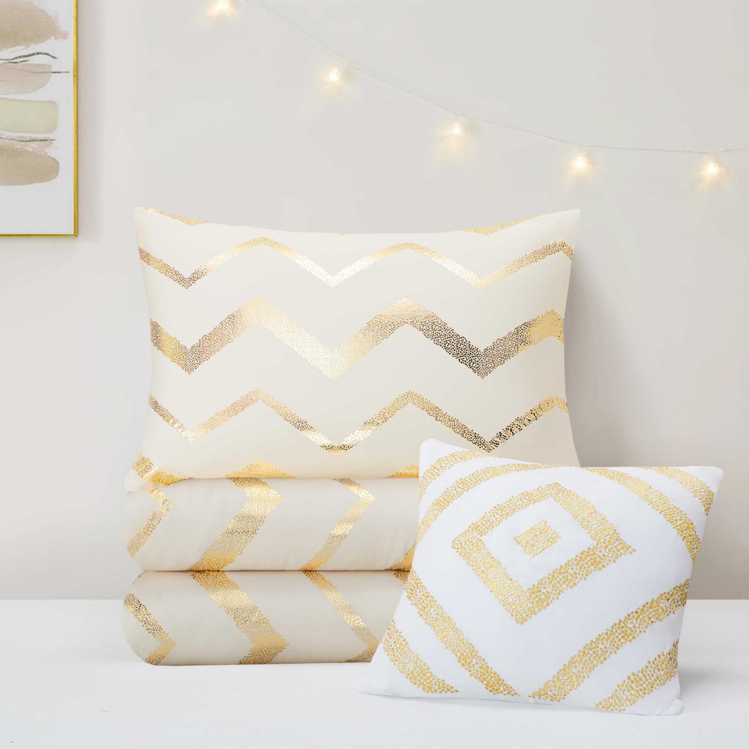 Juego de cama blanco y dorado tamaño individual Codi, Juego - Imagen 7