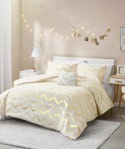 Juego de cama blanco y dorado tamaño individual Codi, Juego