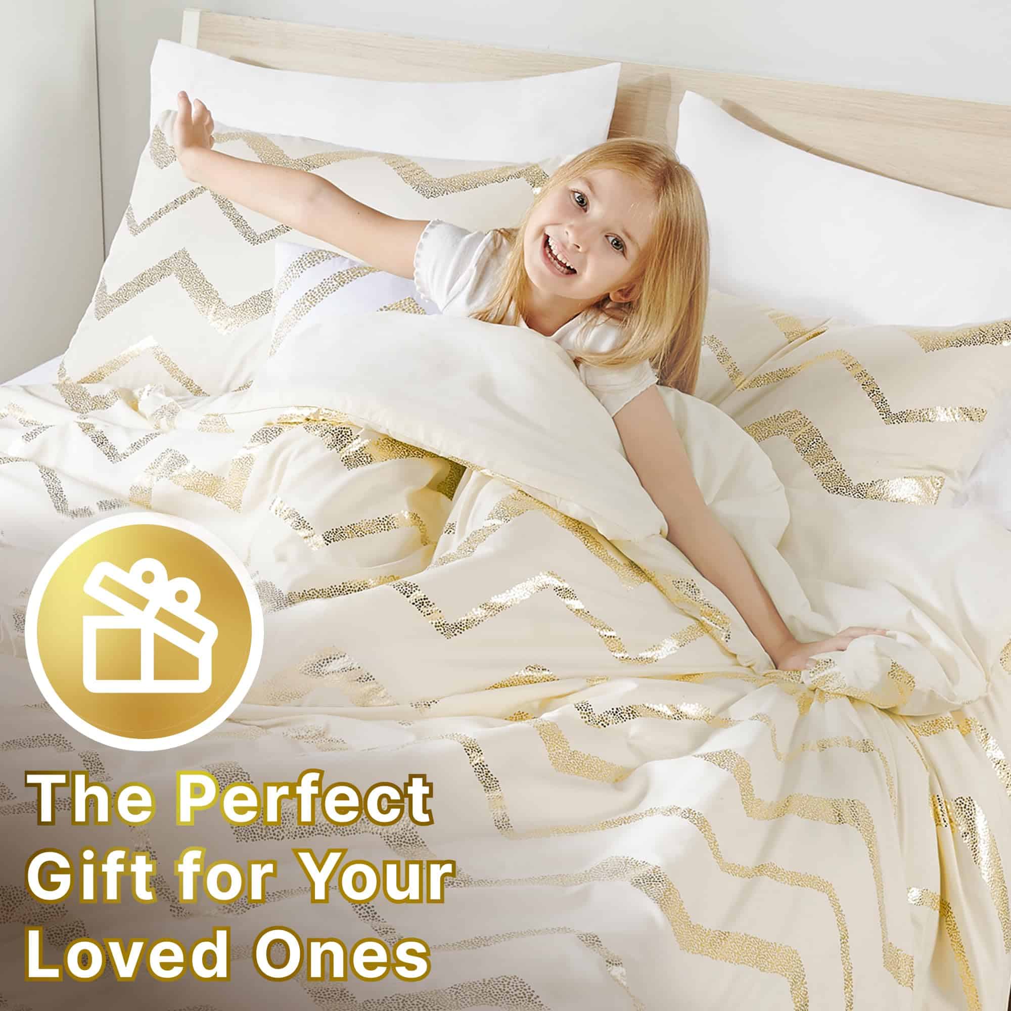 Juego de Edredón Blanco y Dorado Codi, Lindo Juego de Cama - Imagen 3