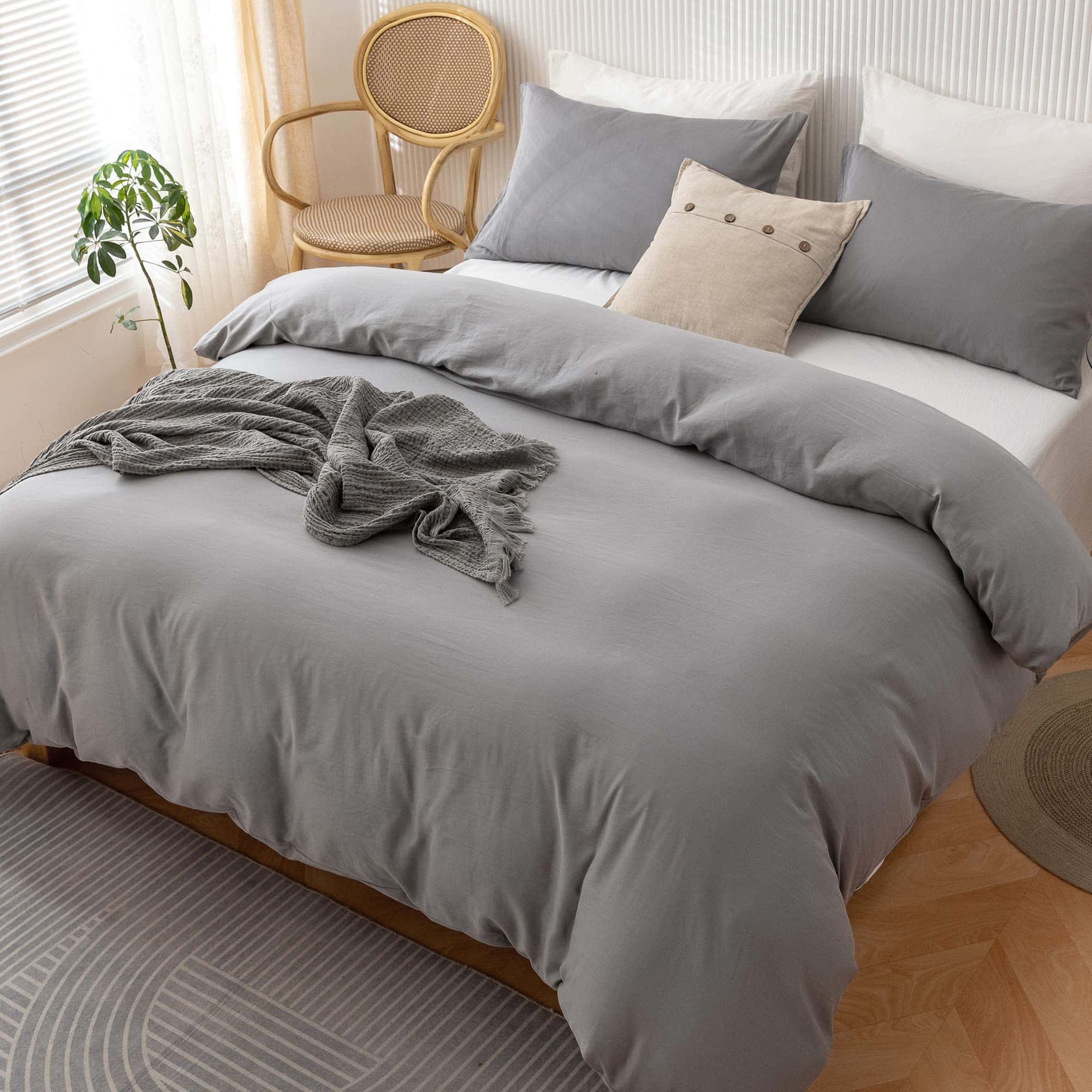 Juego de Funda Nórdica de Algodón de Fibra -Gris Aleación - Imagen 6
