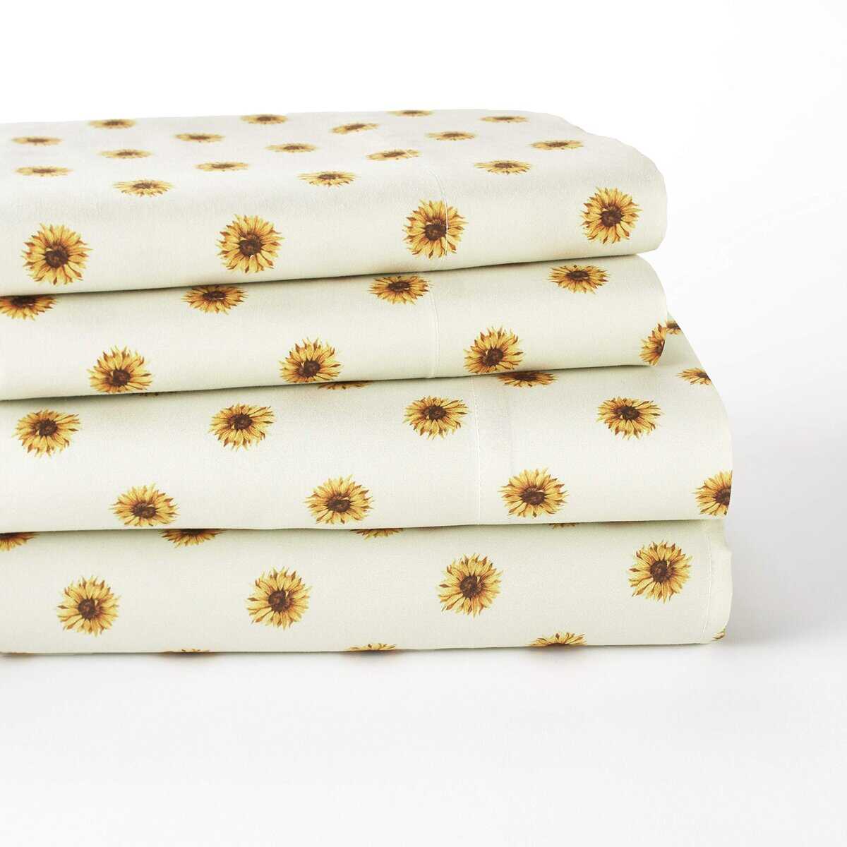 Juego de sábanas con diseño de girasoles y fundas de