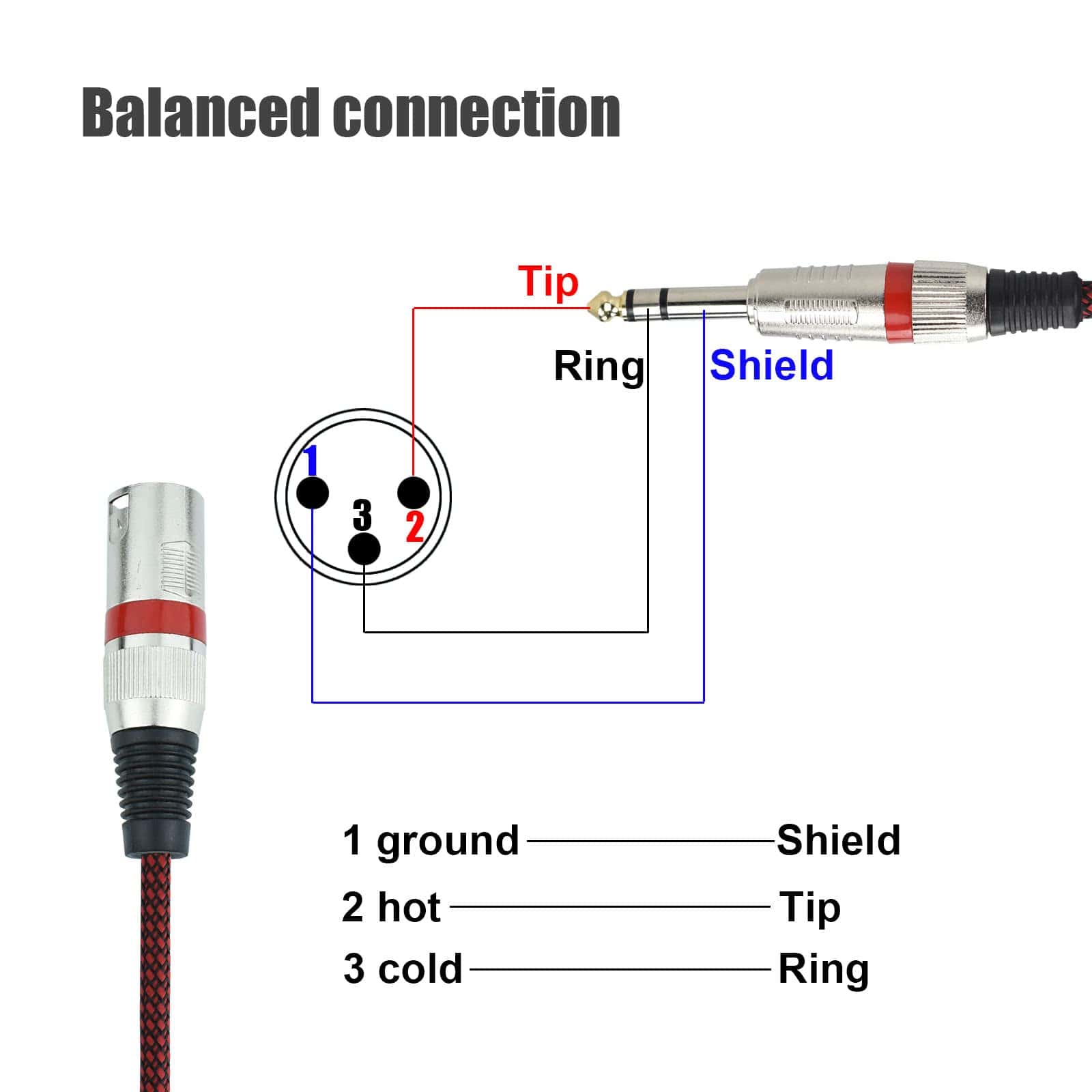 Cable Balanceado Mugteeve 1/4" TRS a XLR Macho - 10FT - Imagen 5