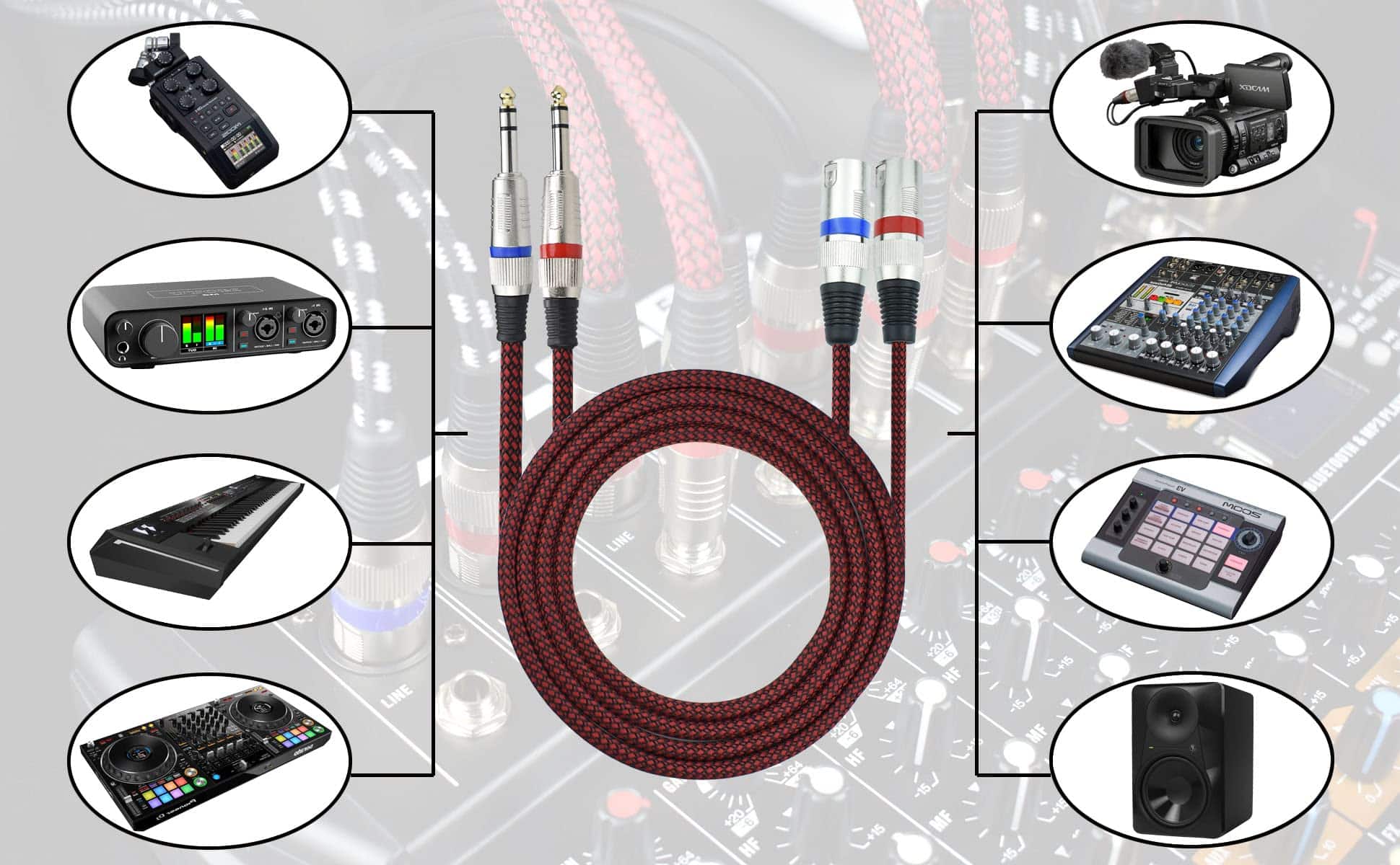 Cable Balanceado Mugteeve 1/4" TRS a XLR Macho - 10FT - Imagen 8