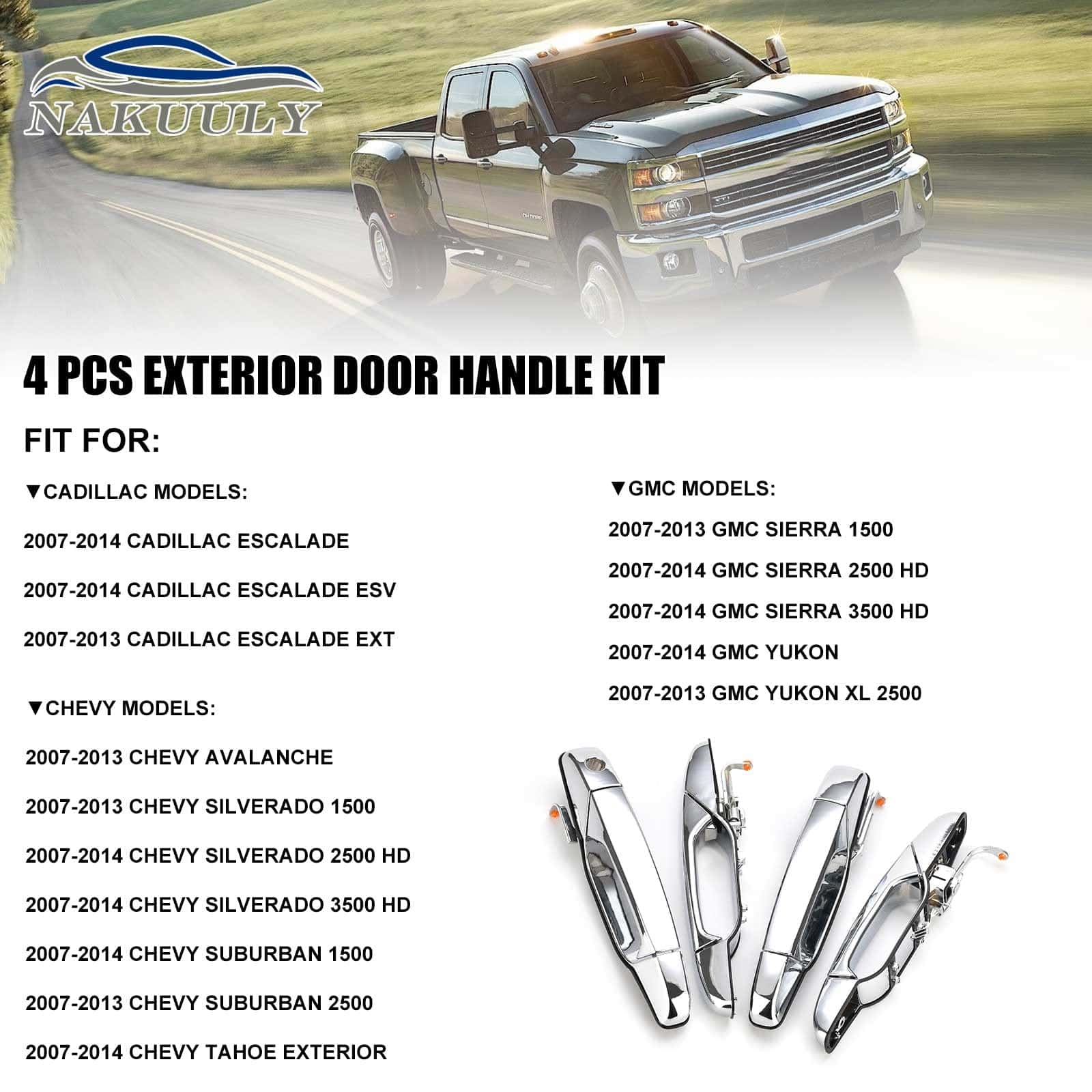 Manija de puerta exterior cromada Nakuuly 4 PCS Delantero - Imagen 3