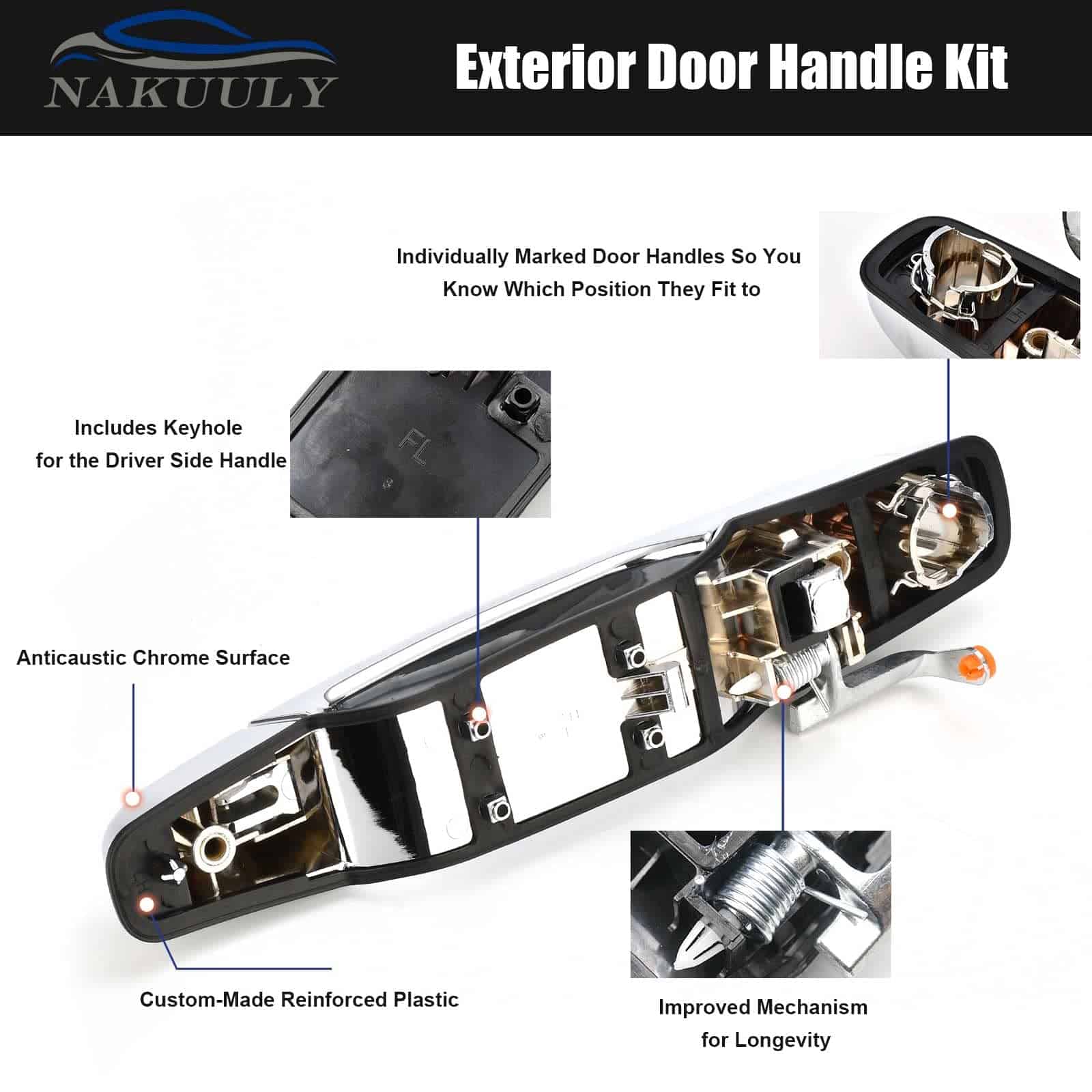 Manija de puerta exterior cromada Nakuuly 4 PCS Delantero - Imagen 5