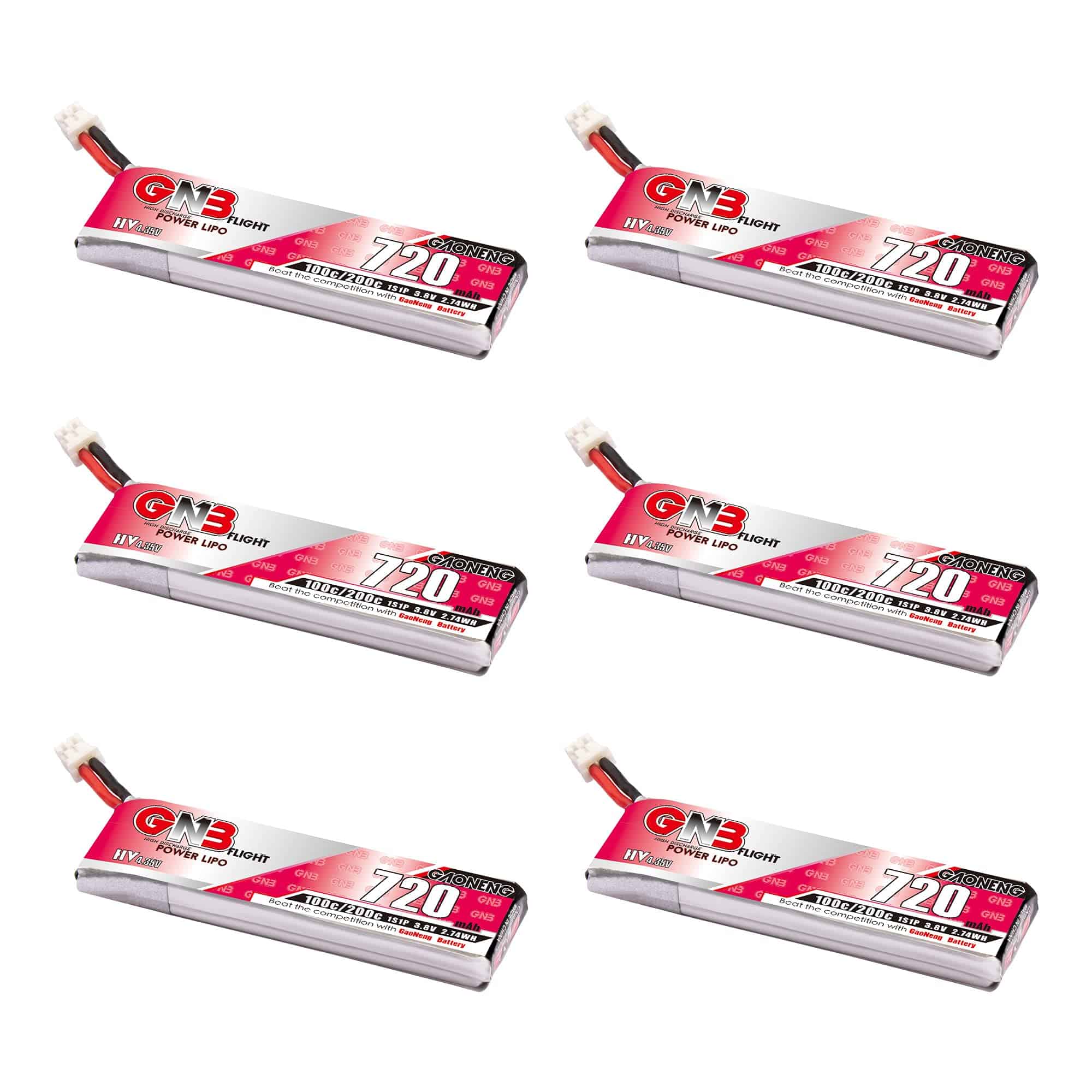 GAONENG 6pcs GNB 1S 720mAh Batería LiPo 100C 200C 3.8V con