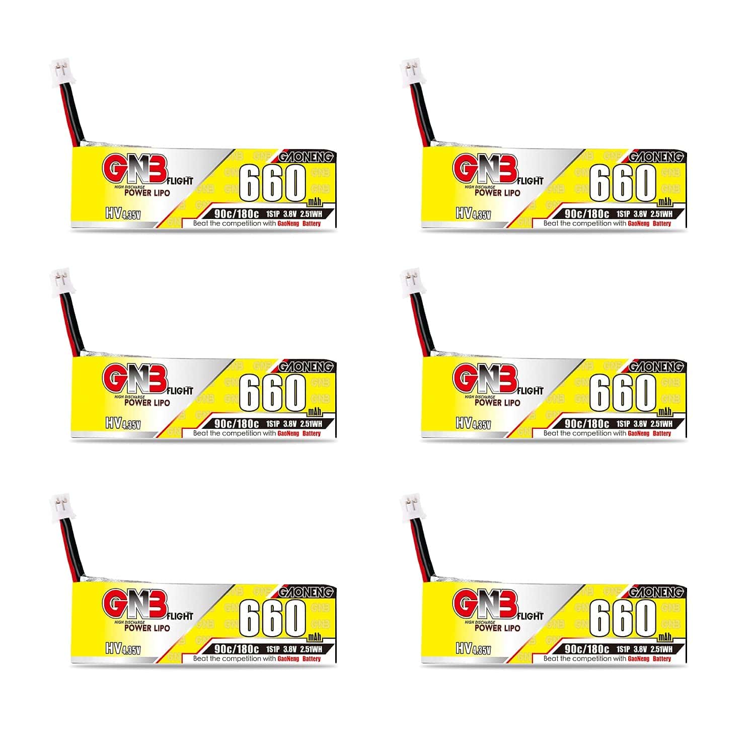 GAONENG 6pcs GNB LiPo 1S 660mAh 3.8V HV 650mAh 600mAh 90C